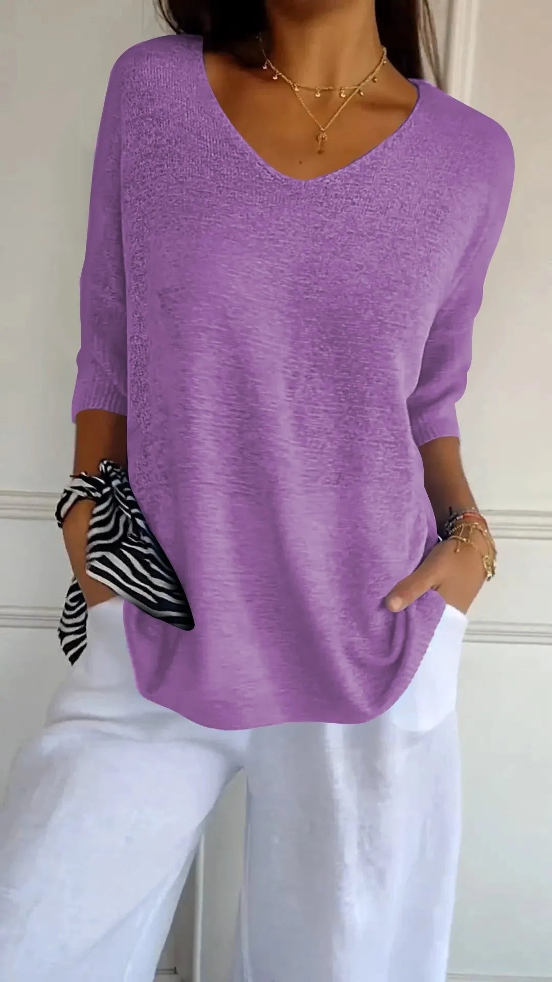 Kit 3 Blusas Luna® em Malha Leve – Decote V — Dama Lirys