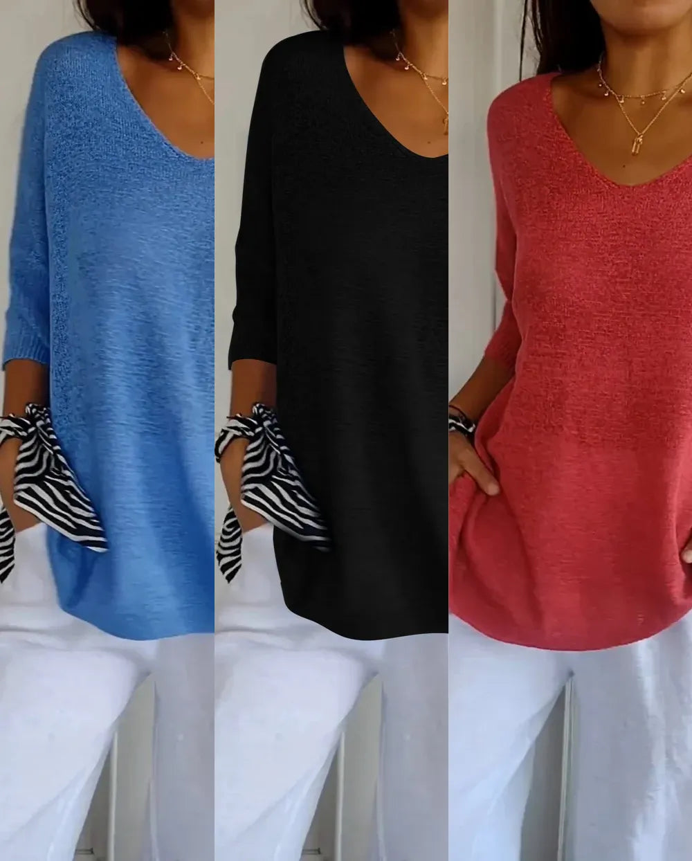 Kit 3 Blusas Luna® em Malha Leve – Decote V — Dama Lirys