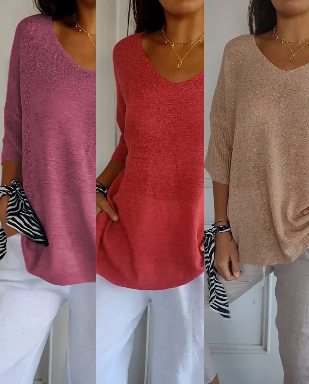 Kit 3 Blusas Luna® em Malha Leve – Decote V — Dama Lirys