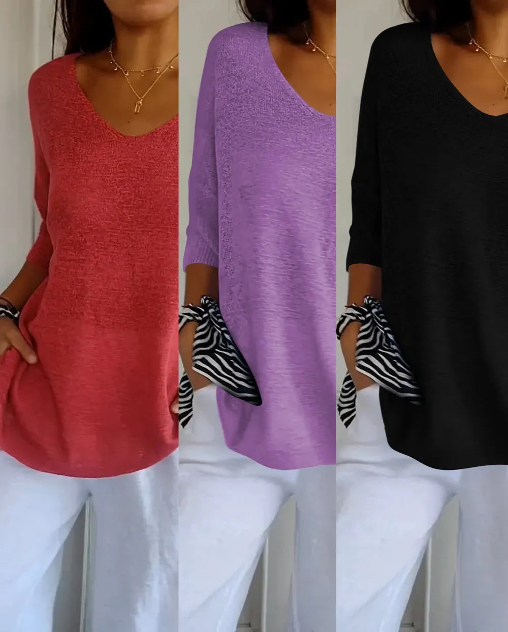 Kit 3 Blusas Luna® em Malha Leve – Decote V — Dama Lirys