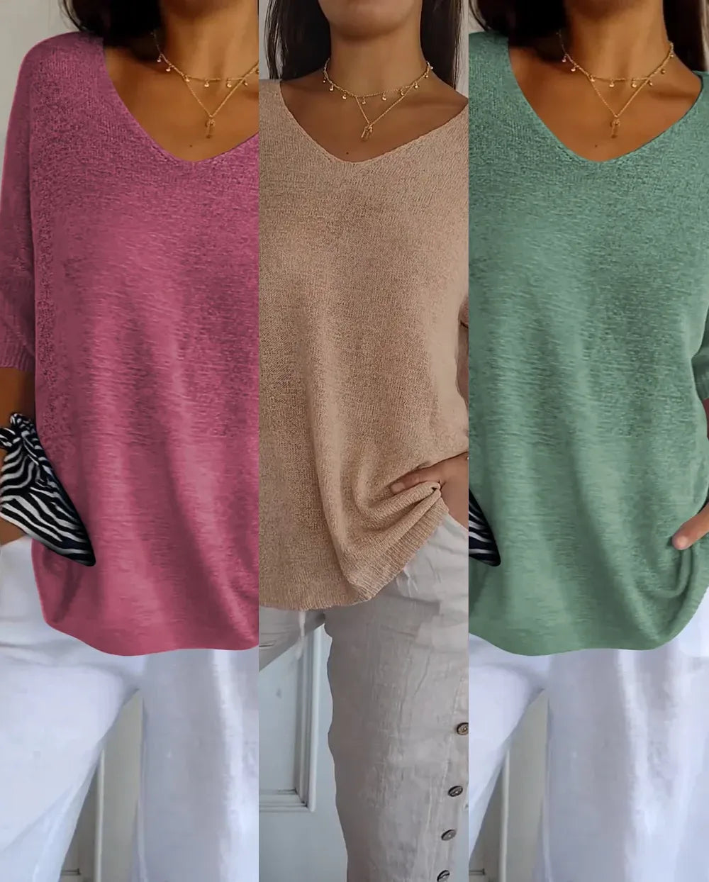 Kit 3 Blusas Luna® em Malha Leve – Decote V — Dama Lirys