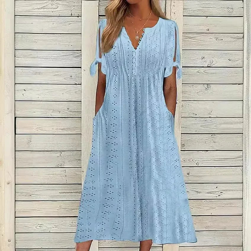 Vestido de Renda Jana - Gola em V de Manga Curta — Dama Lirys