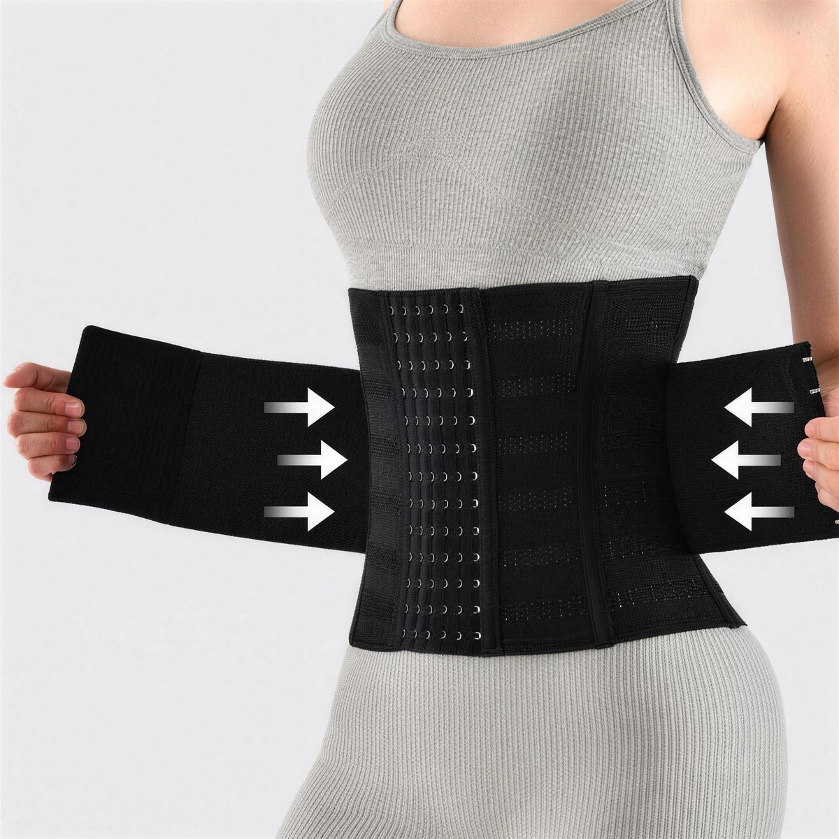 Cinta Modeladora CurveFit Preta — vista lateral com faixas de compressão — Dama Lirys