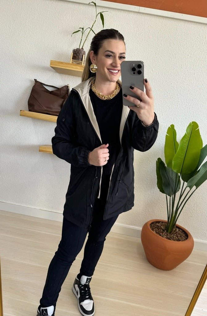 Parka Mujer Reversible Impermeable con Capucha