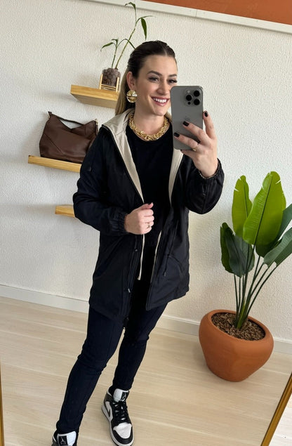 Parka Mujer Reversible Impermeable con Capucha