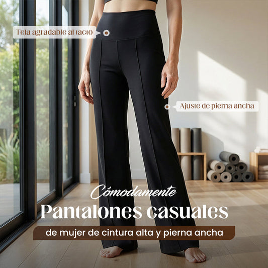 Pantalón casual cintura alta pierna ancha mujer