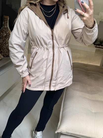 Parka Mujer Reversible Impermeable con Capucha