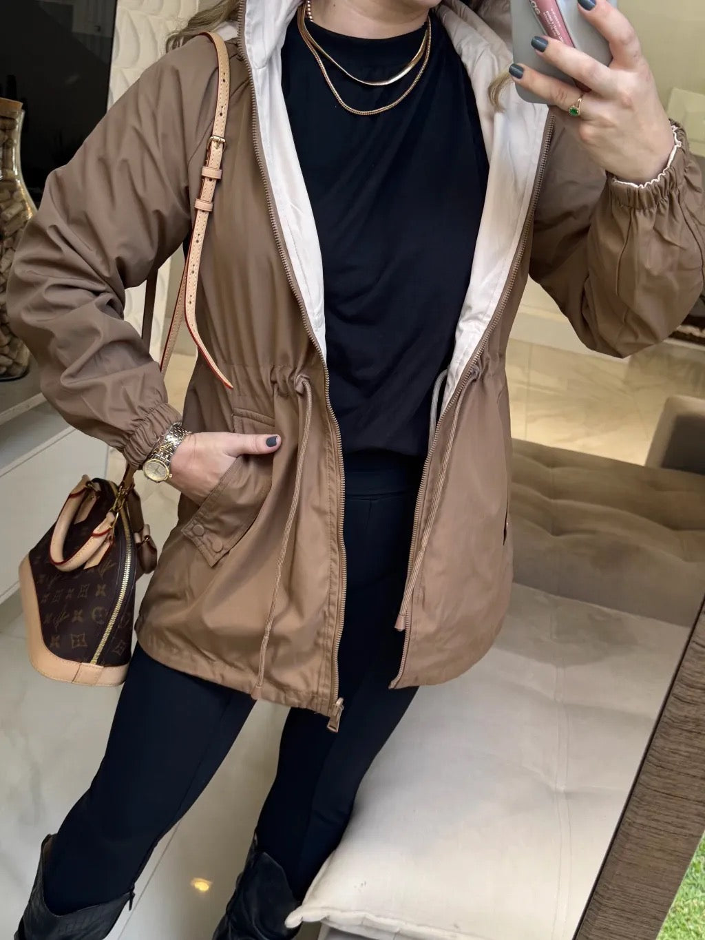 Parka Mujer Reversible Impermeable con Capucha