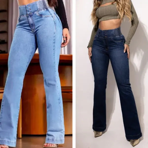 Calça Jeans Flare Modeladora de Cintura Alta - Jeans Claro/Jeans Escuro