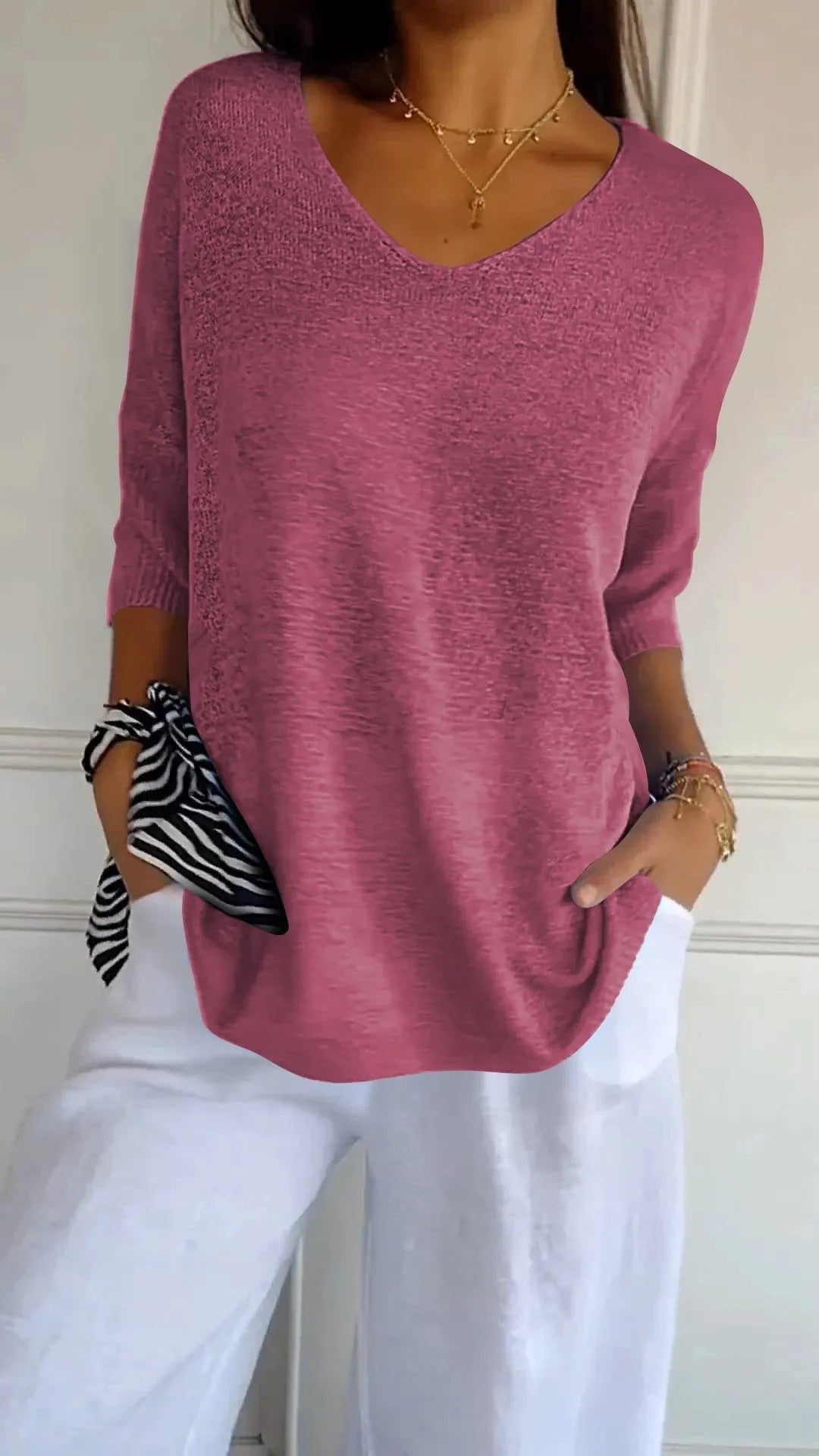Kit 3 Blusas Luna® em Malha Leve – Decote V — Dama Lirys