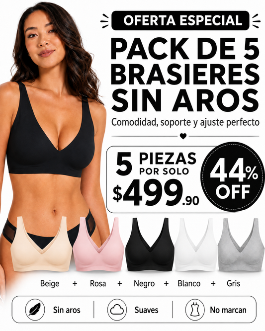 Brasier Sin Aros Mujer Cómodo Reafirmante BellaForma (Pack 5)
