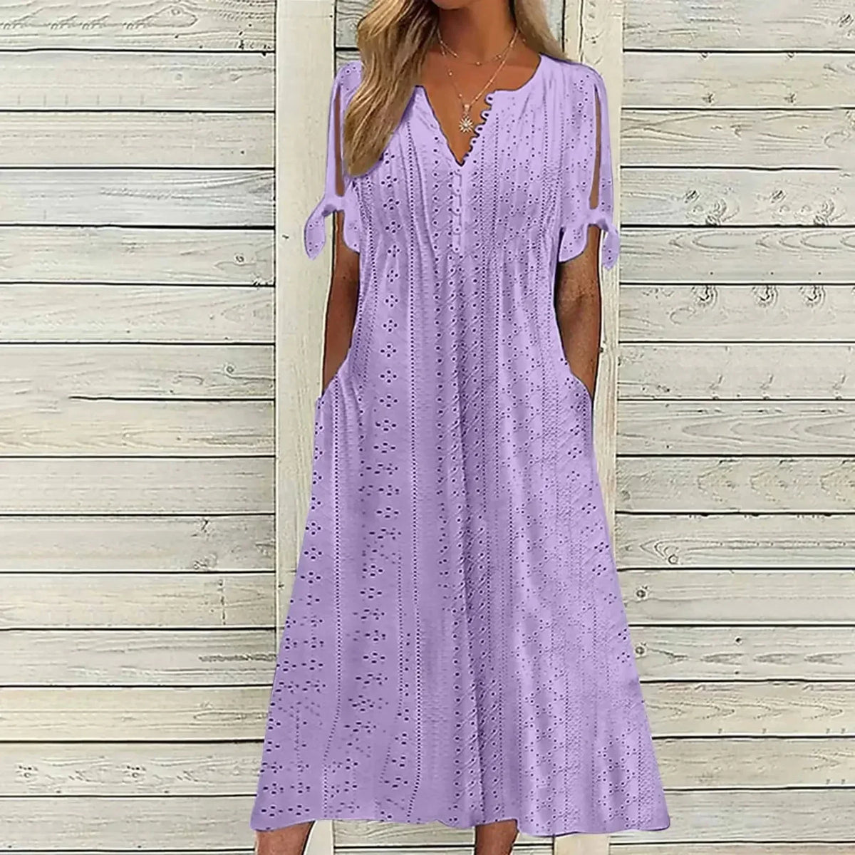 Vestido de Renda Jana - Gola em V de Manga Curta — Dama Lirys
