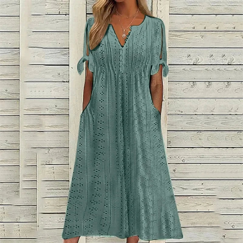 Vestido de Renda Jana - Gola em V de Manga Curta — Dama Lirys