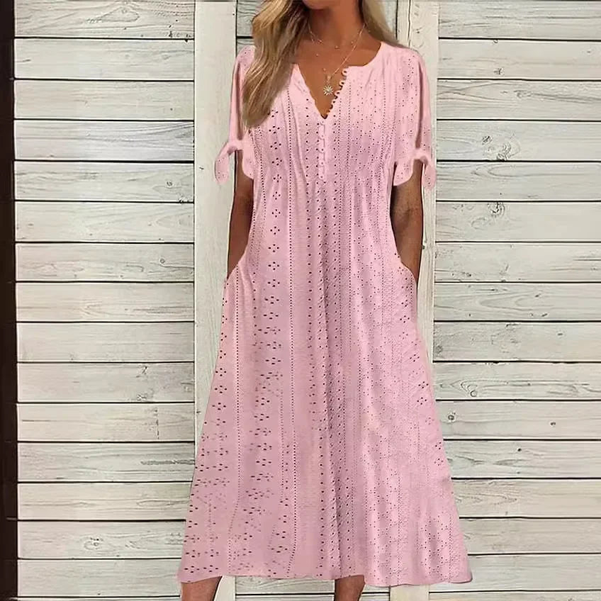 Vestido de Renda Jana - Gola em V de Manga Curta — Dama Lirys