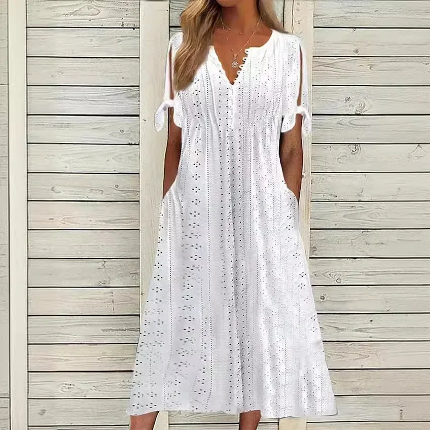 Vestido de Renda Jana - Gola em V de Manga Curta — Dama Lirys