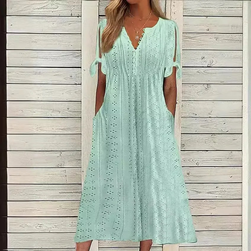 Vestido de Renda Jana - Gola em V de Manga Curta — Dama Lirys