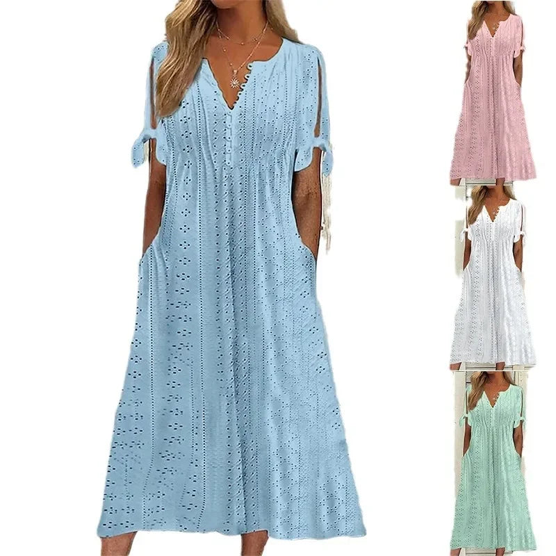 Vestido de Renda Jana - Gola em V de Manga Curta — Dama Lirys
