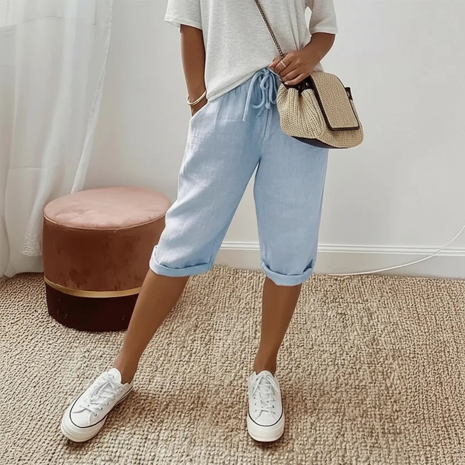 [Compre 1 Leve 2] Bermuda Helena™ em Linho de Algodão com Cintura Ajustável