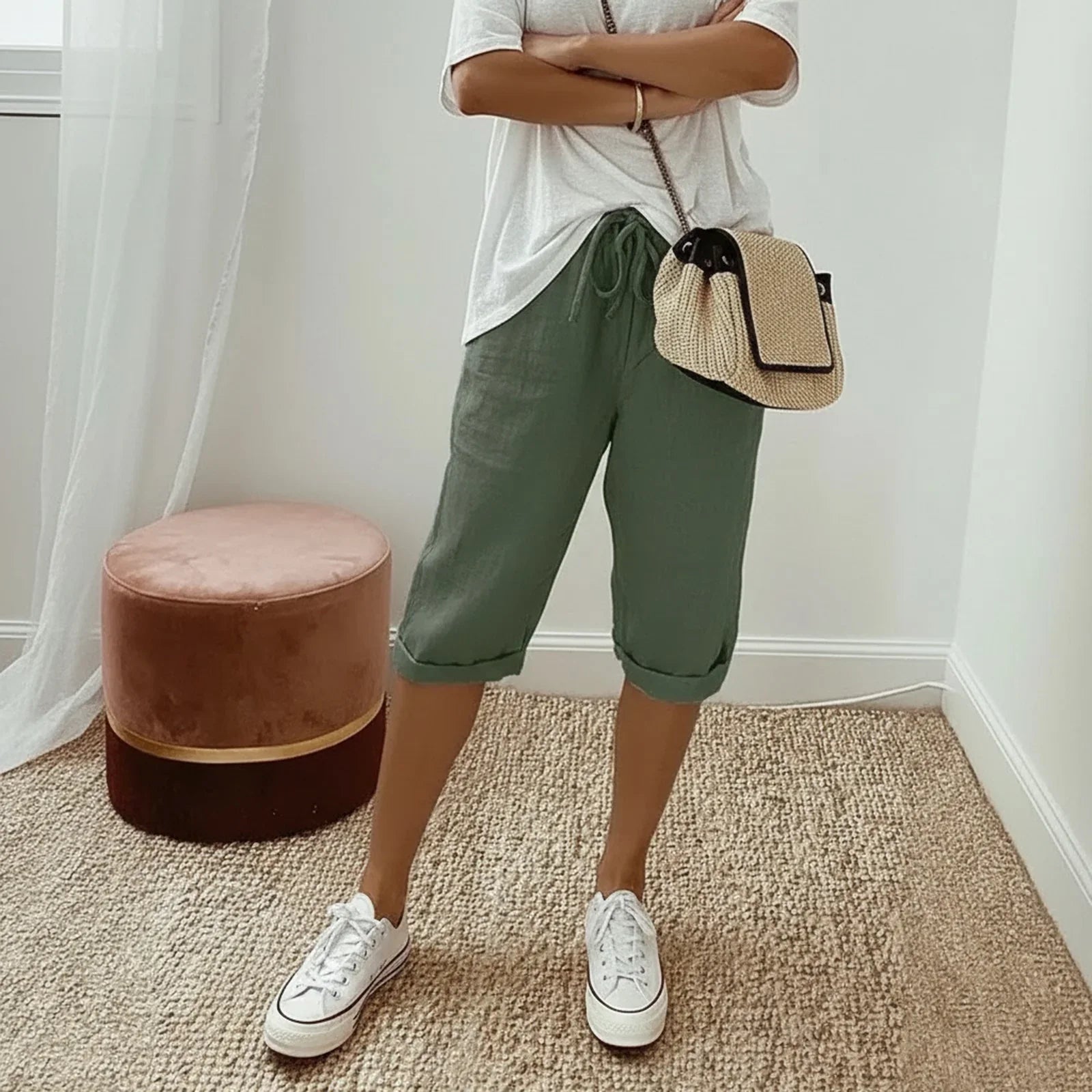 [Compre 1 Leve 2] Bermuda Helena™ em Linho de Algodão com Cintura Ajustável