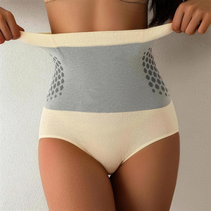Faja moldeadora cintura alta Slim Belly color beige, vista frontal en modelo