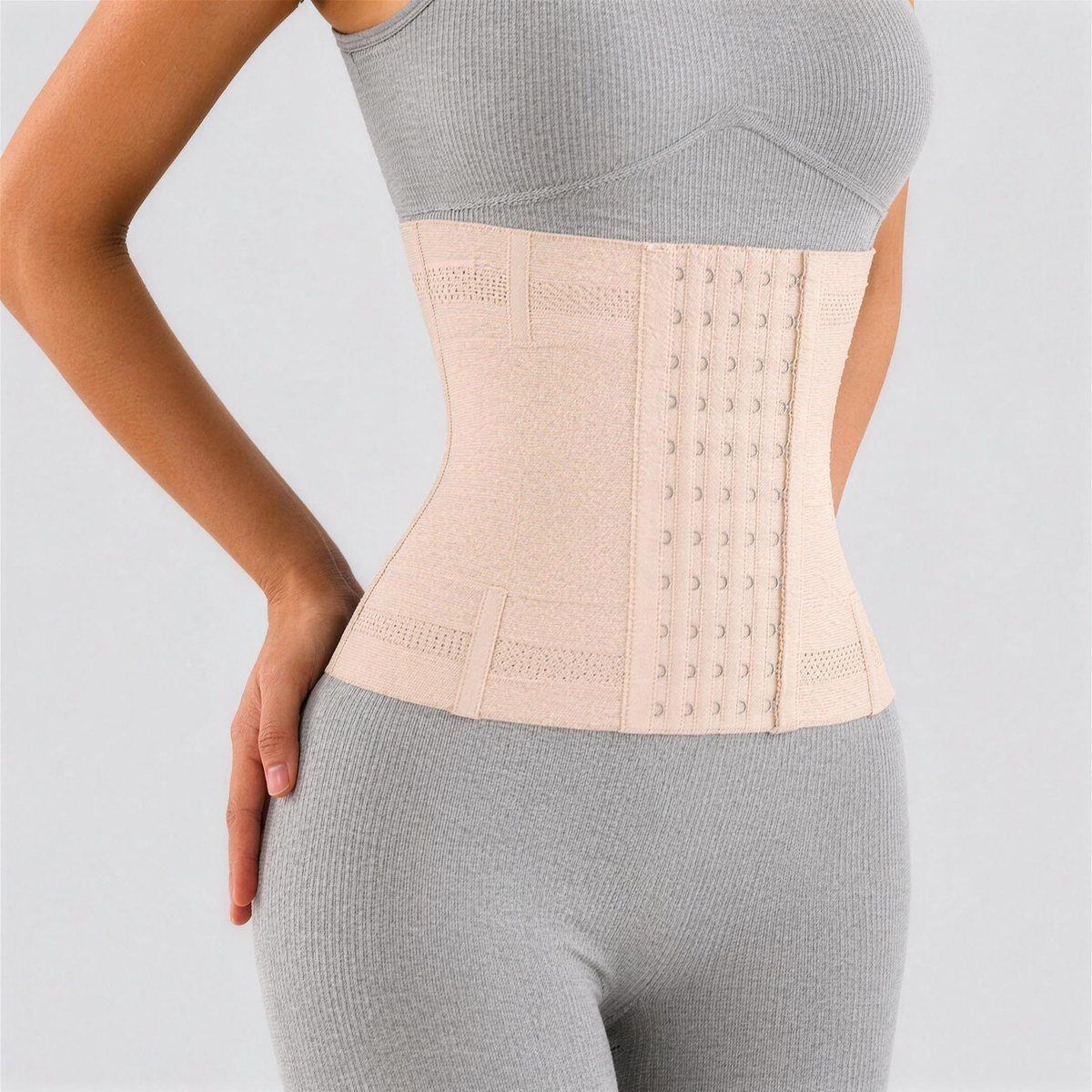 Cinta Modeladora CurveFit Bege — detalhe dos colchetes de ajuste — Dama Lirys