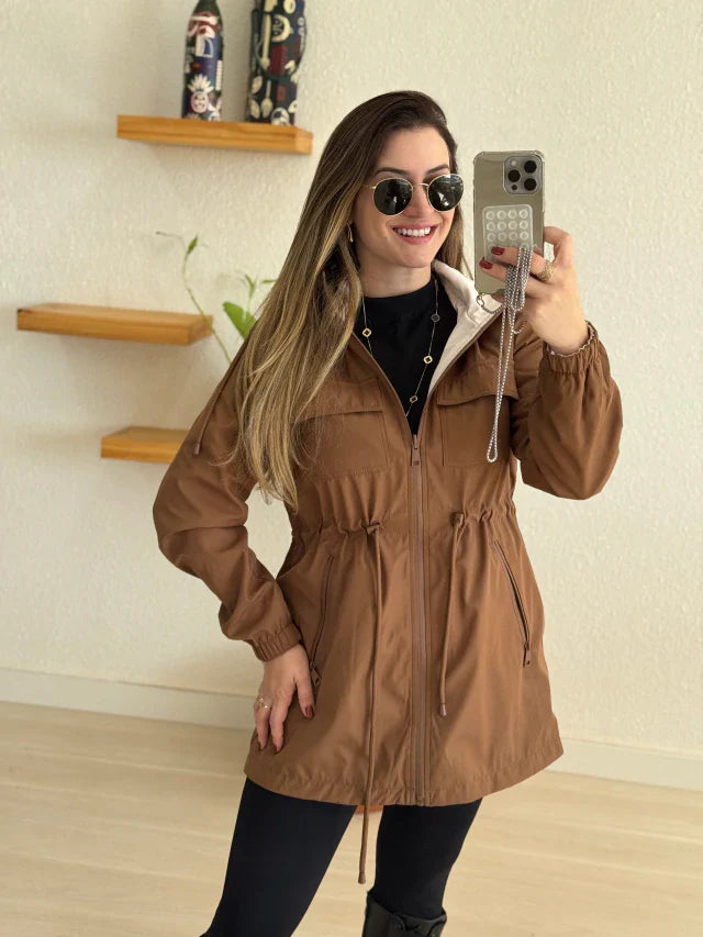 Parka Mujer Reversible Impermeable con Capucha