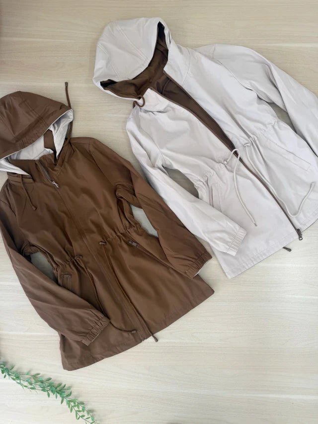 Parka Mujer Reversible Impermeable con Capucha