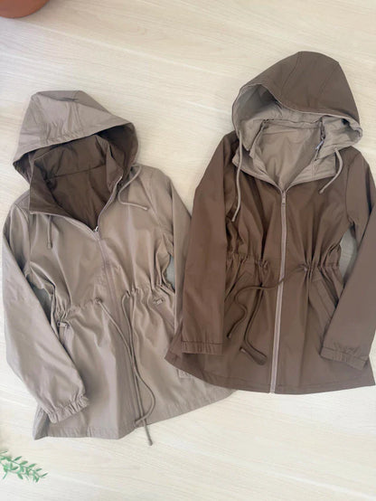 Parka Mujer Reversible Impermeable con Capucha